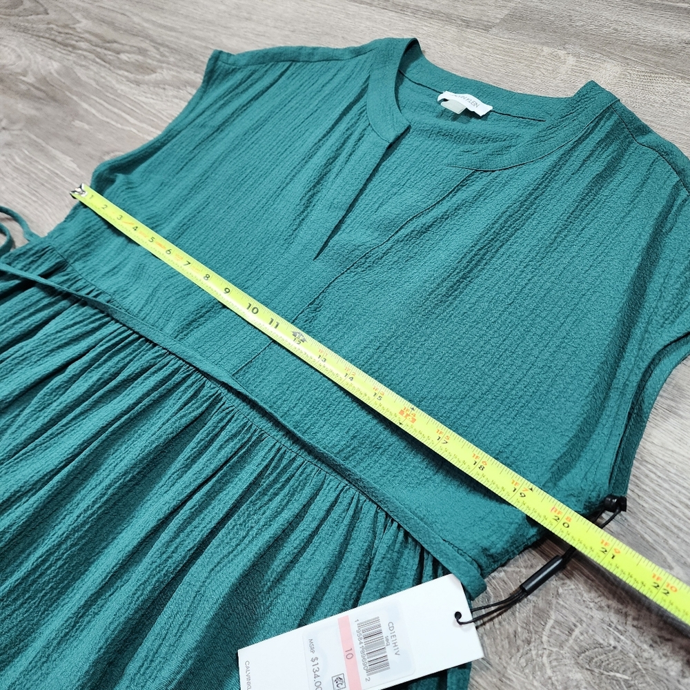 NWT CALVIN KLEIN Emerald Green Tiered Short Sleeve Midi Dress 10 - Picture 7 of 12